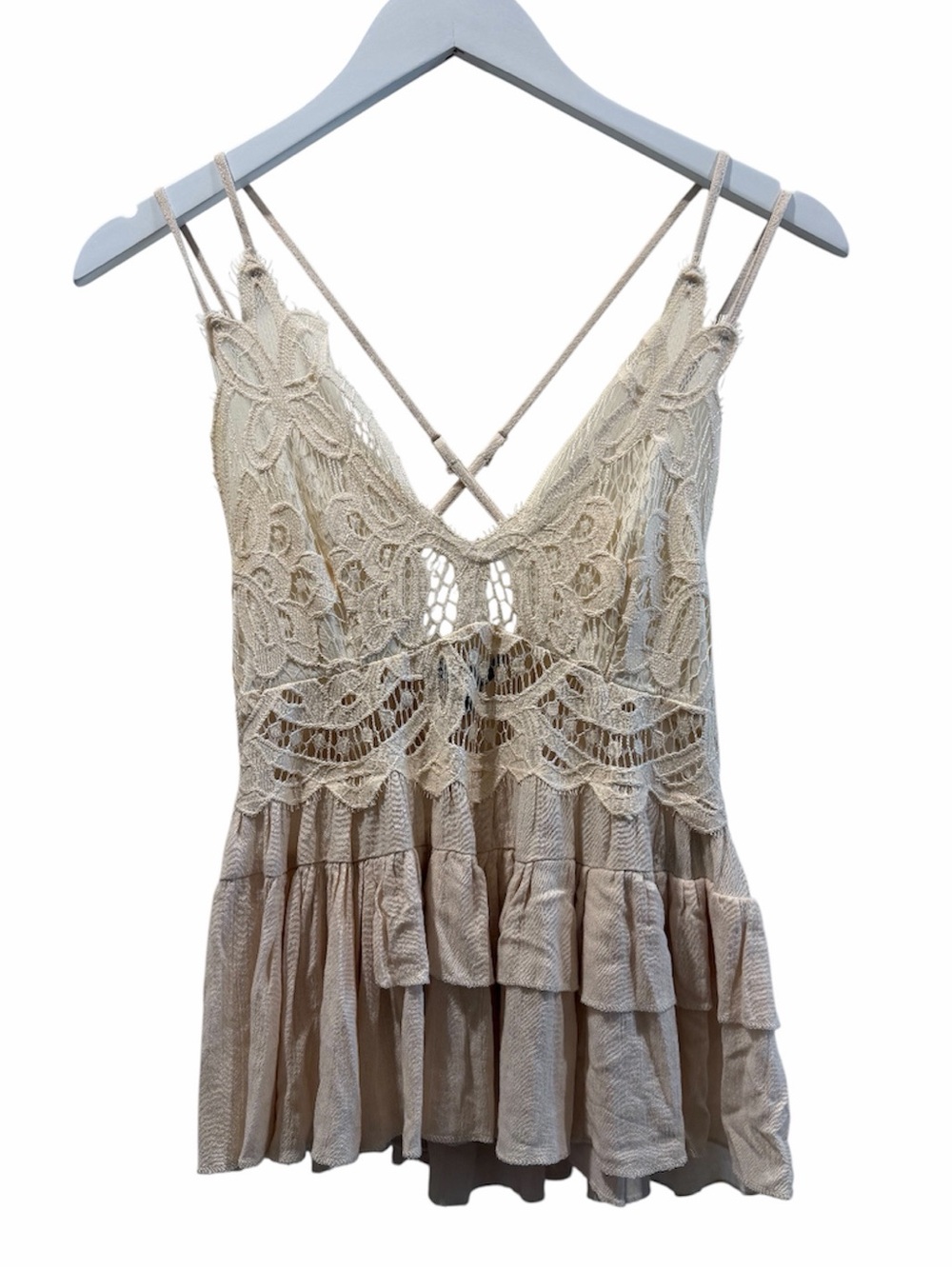 Trixxi Ruffle Peplum Lace Cami Tank Top